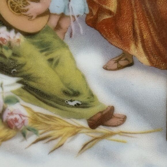 Vtg Unmarked Green Transferware Porcelain Heavenly Choir Decorative Plate Bowl - Picture 4 of 12